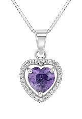 nice silver heart purple cubic zirconia birthstone baby necklace